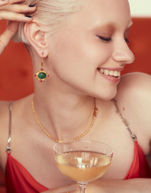 Ottoman Hands - Raina Emerald and Pink Crystal Drop Earrings