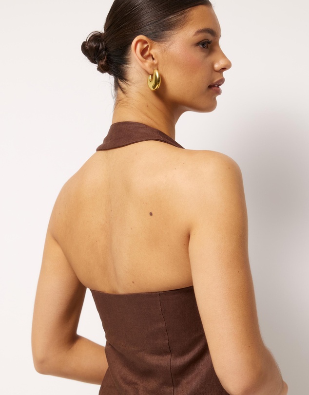 AERE - Ana Linen Button Front Halter Top
