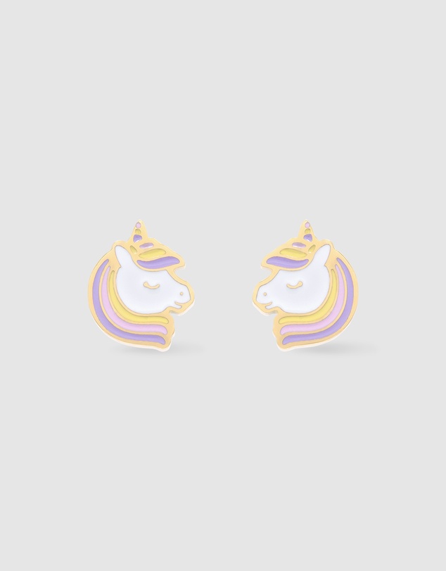 Wanderlust + Co - Unicorn Enamel Gold Flat Back Earrings