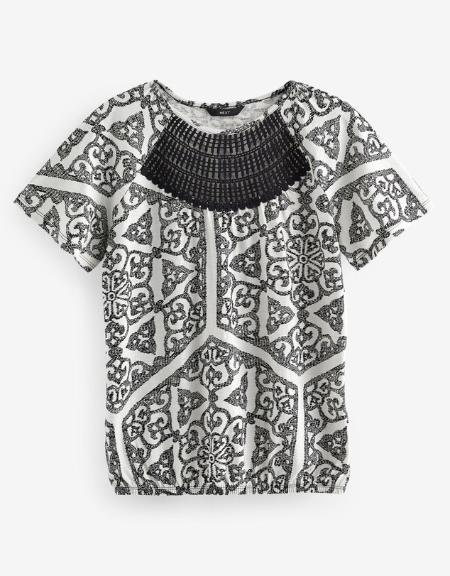 NEXT - Short Sleeve Crochet Bubblehem Top