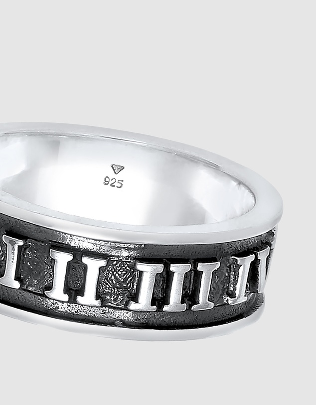 Kuzzoi - ICONIC EXCLUSIVE - Roman Numbers Band Ring in Oxidised 925 Sterling Silver