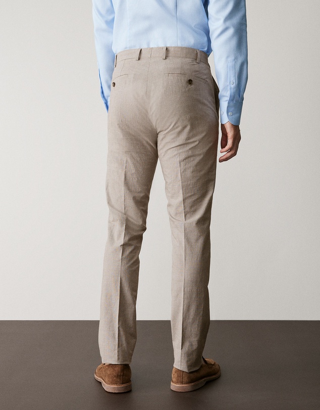 Trenery - Italian Cotton Linen Check Slim Pant in Latte