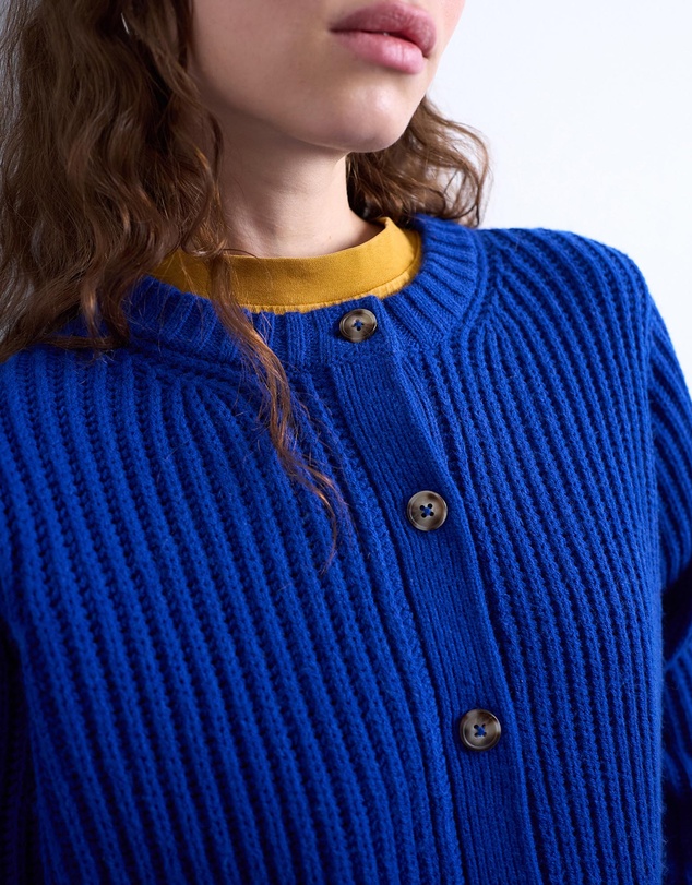 TOPSHOP - Knitted Ribbed Crew Relaxed Button Cardigan