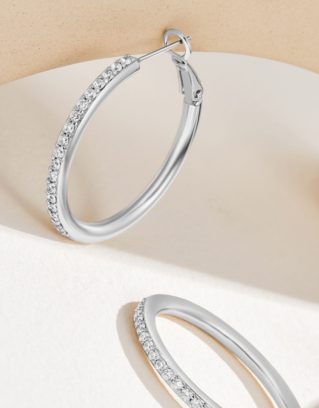 Mestige - Bailee Hoops Earrings embellished with crystals by Swarovski® - Silver Plated