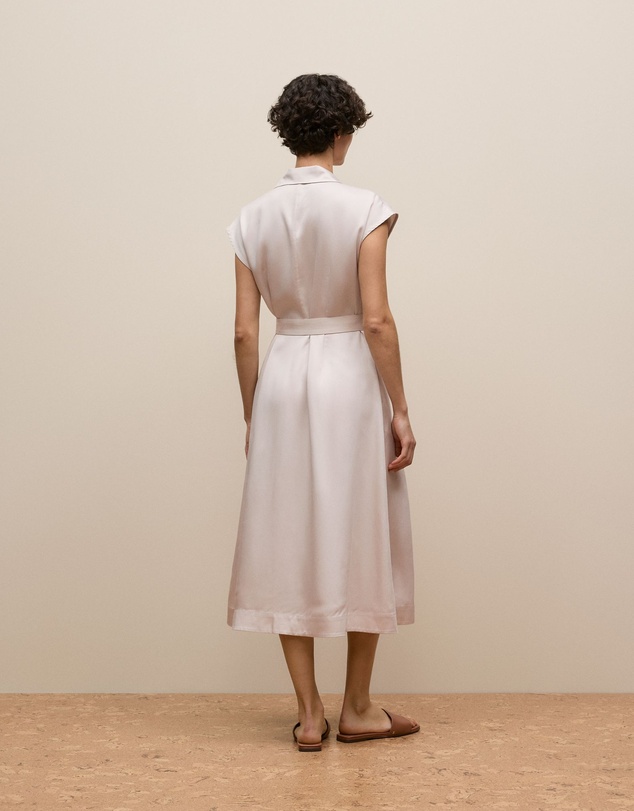Trenery - Soft Pleat Belted Dress in Stone