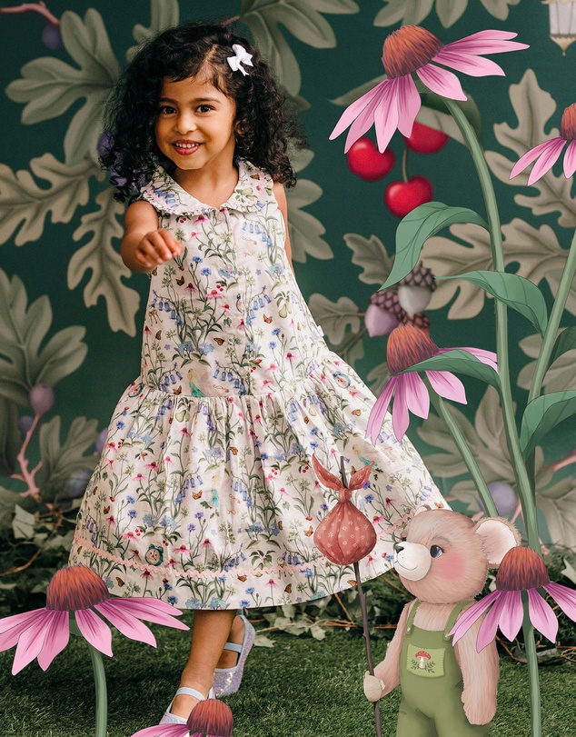 Fleur Harris - 'Silky's Floral' Winsome Dress in Snow 