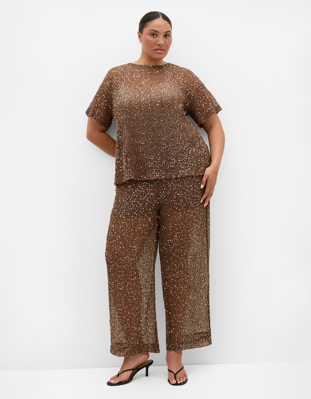 City Chic - Plus size Starlit Sequin Pant - mocha