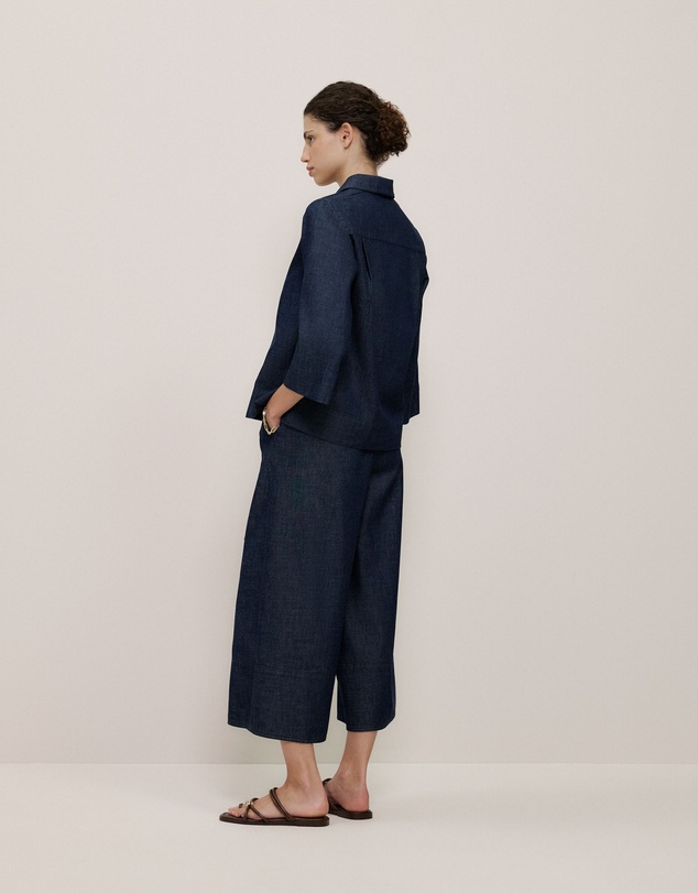 Trenery - Soft Denim Collared Popover in Rinse Wash
