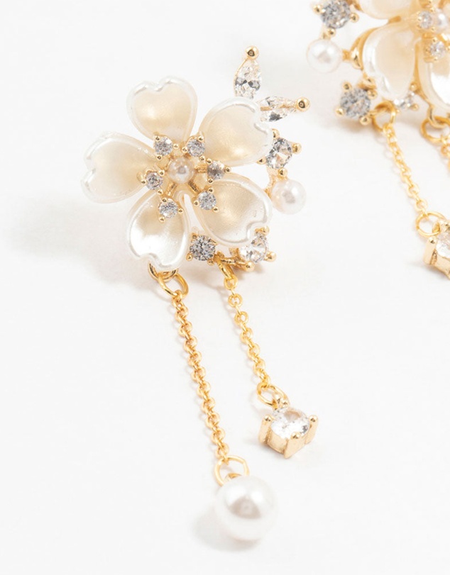 Lovisa - Gold Plated Acrylic Flower Pearl Drop Earrings