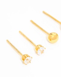 Lovisa - Gold Plated Surgical Steel Small Pearl & Cubic Zirconia Stud Earrings 3-Pack