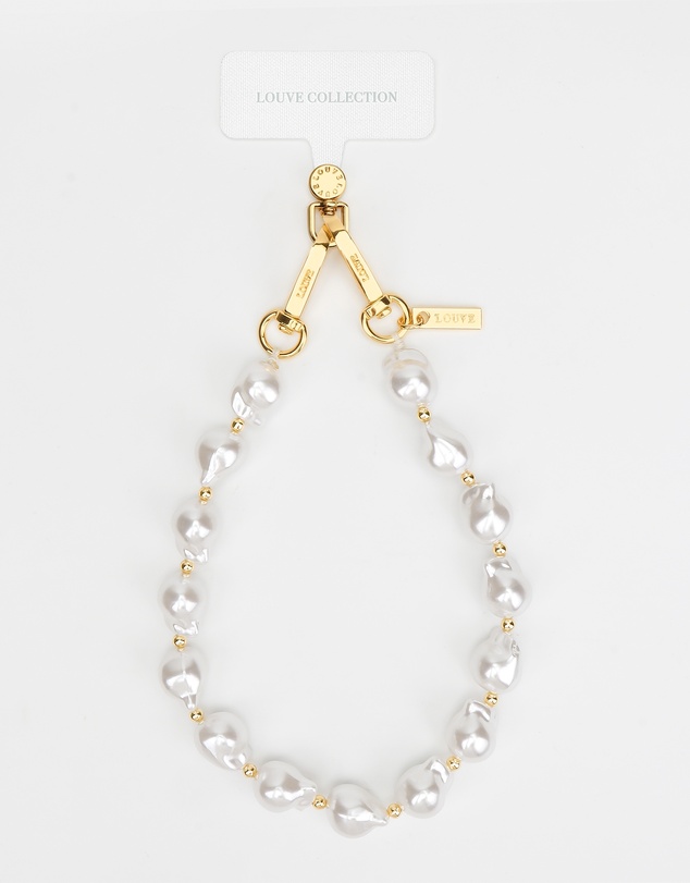 LOUVE COLLECTION - Universal Phone Strap Connector (White) + Daisy Pearl Wristlet