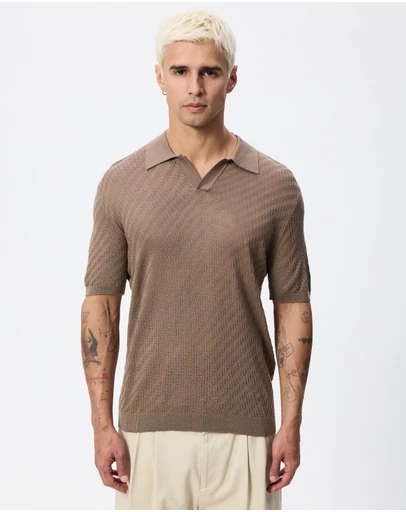 Emporio Armani - Polo-Collar Link Stitch Plain Knit Jumper