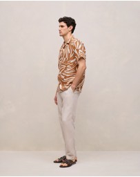 Trenery - Brushstroke Linen Camp Shirt in Butterscotch Brown