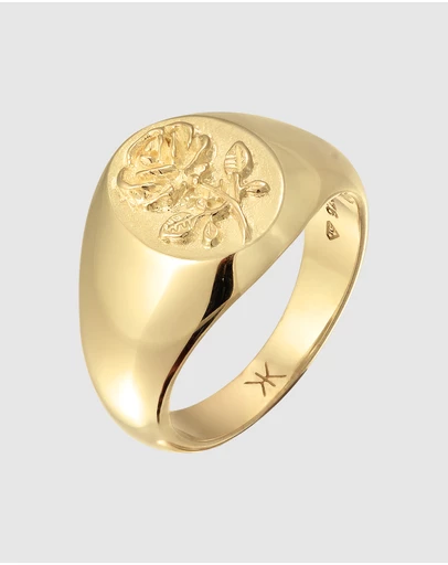 Kuzzoi - ICONIC EXCLUSIVE - Rose Embossed Signet Ring in Gold-Plated 925 Sterling Silver