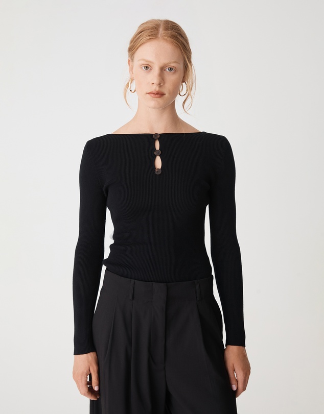 Forcast - Logan Button Keyhole Rib Knit