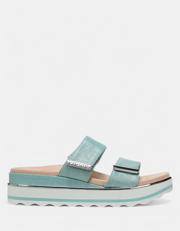 Vionic - Brandie Flatform Slide - Aqua Metallic