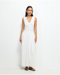 AERE - Lottie Spot Ruched Midi Dress