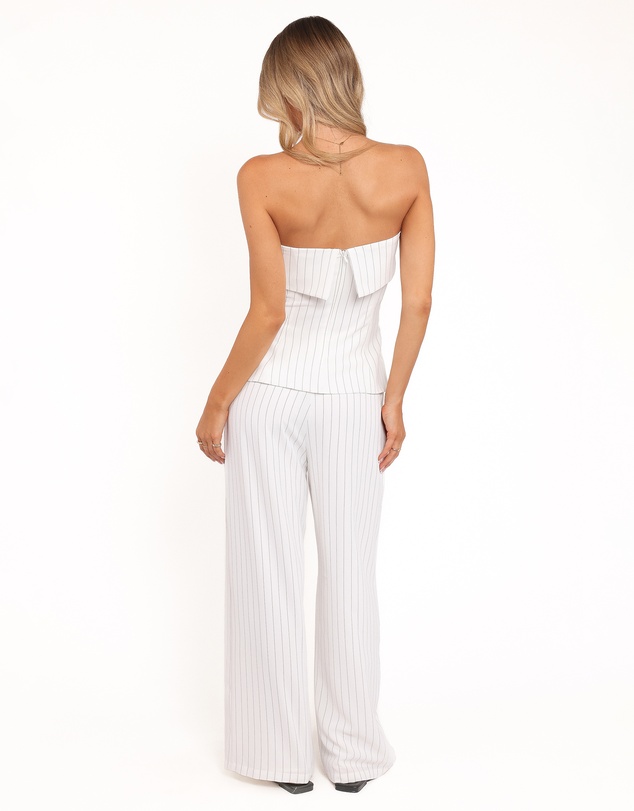 Petal & Pup - Blakely Wide Leg Pant - White Pinstripe