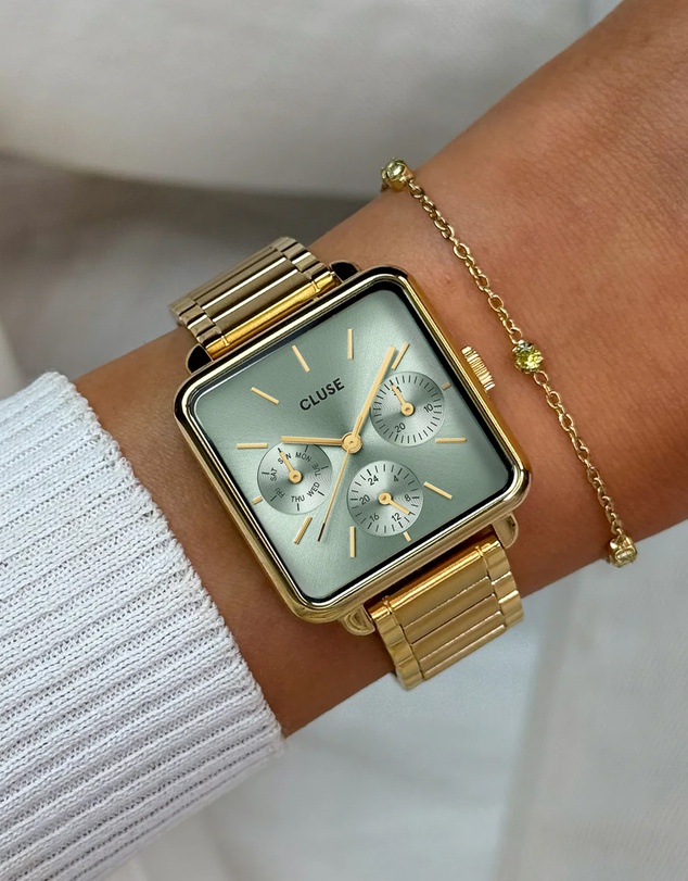 Cluse - La Tetragone Multifunction Sage Green/Gold Link