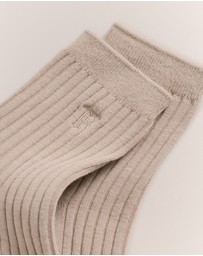 Trenery - Monogram Rib Crew Sock in Fawn