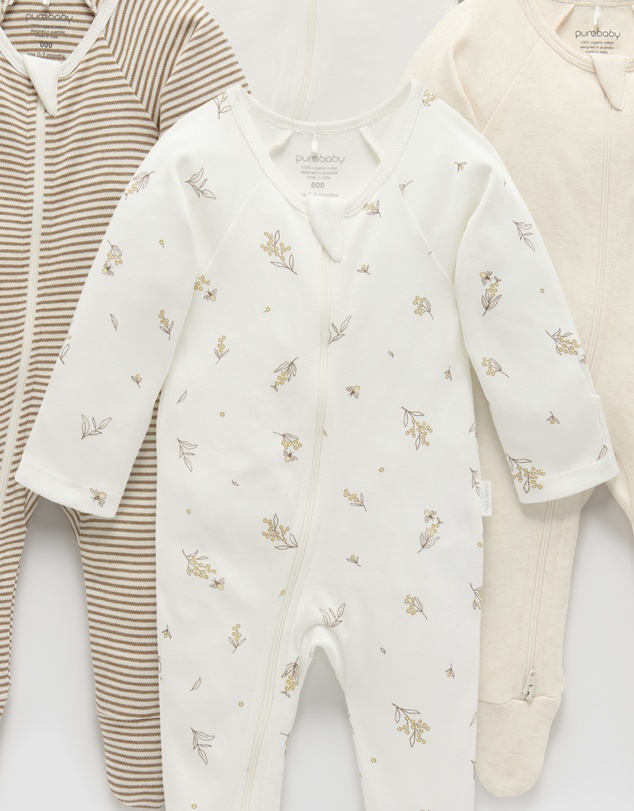 Purebaby - 4 Pack Zip Growsuit-Babies