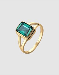 Elli Jewelry - Ring Solitaire Quadrangle with quartz gemstones in 925 sterling silver gold plated