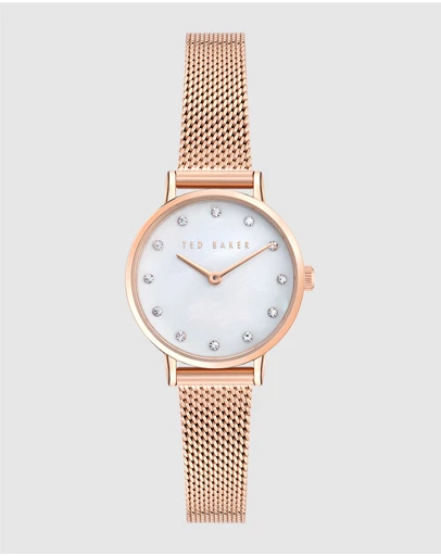 Ted Baker - Staciie 28mm Mother of Pearl Dial with Rose Gold-Tone Mesh Strap