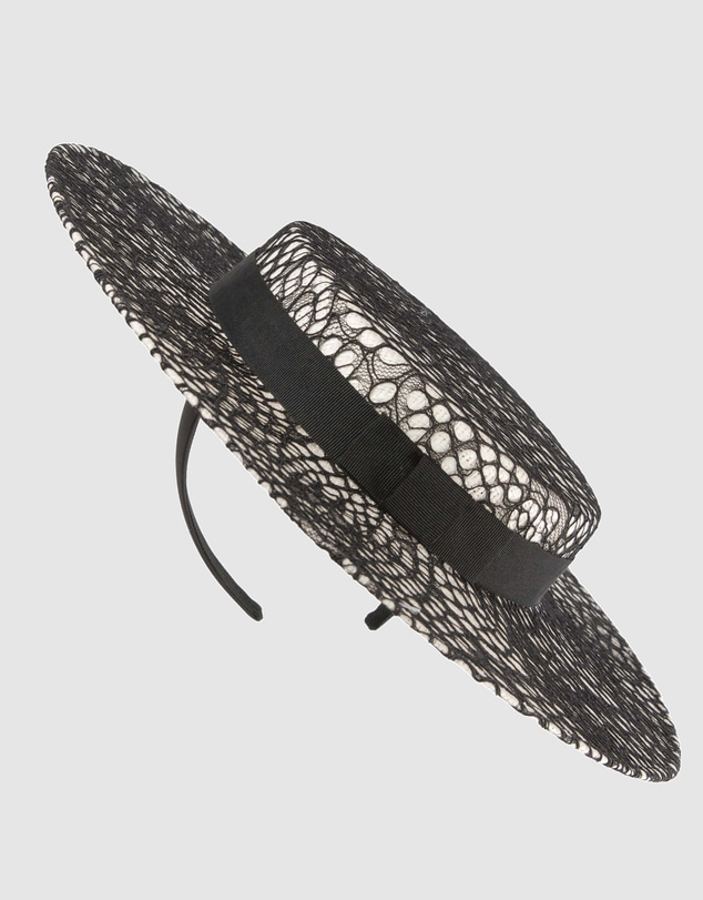 Max Alexander - White & Black lace-covered Boater Hat