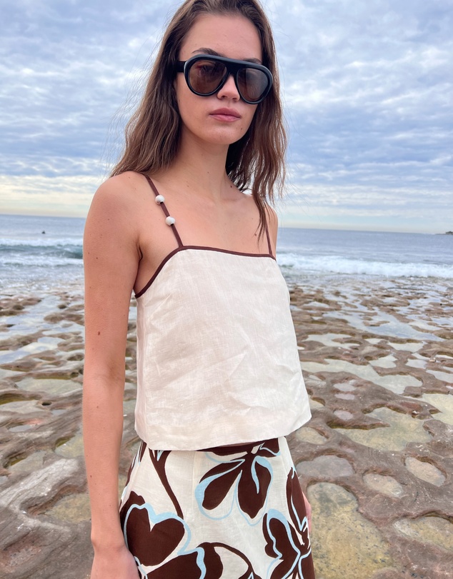 AERE - Nela Bead Linen Crop Top