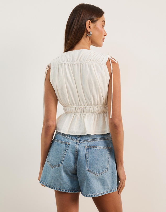 Atmos&Here - Ray Linen Blend Sleeveless Gathered Top