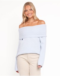 Petal & Pup - Kenny Off Shoulder Knit Sweater - Pale Blue