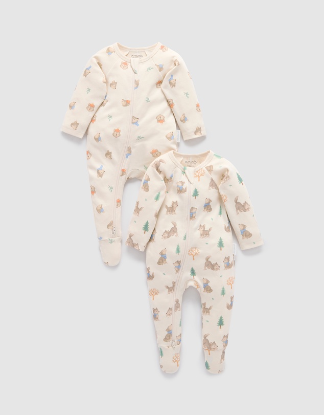 Purebaby - 2 Pack Zip Growsuit -Kids-Babies