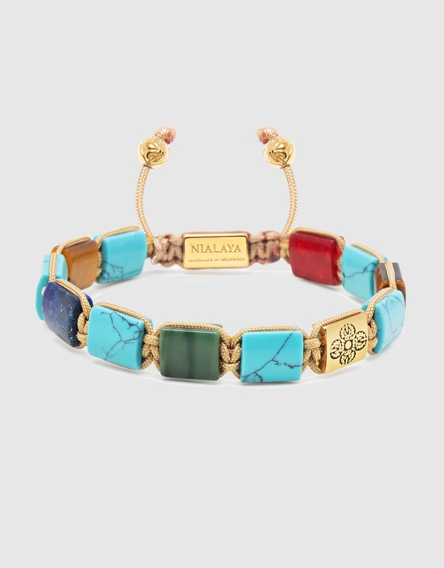 Nialaya Jewellery - The Dorje Flatbead Collection - Turquoise, Blue Lapis, Red Jade, Brown Tiger Eye and Green Jade