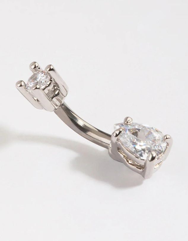 Lovisa - Titanium Diamante Pear Belly Bar