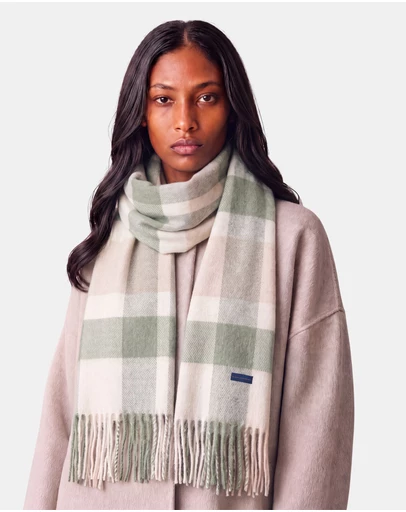 Henry Bucks - HENRY BUCKS Merino Wool Check Scarf GREEN MULTI