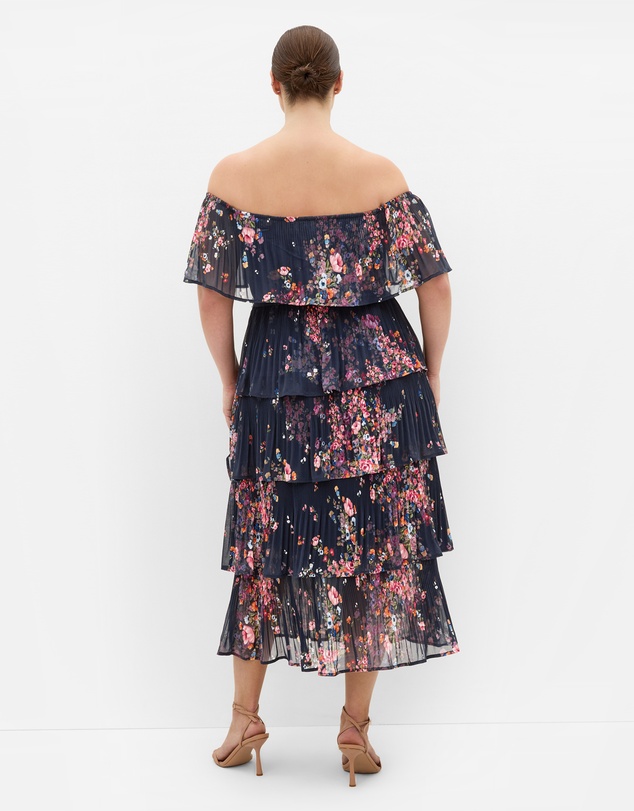 City Chic - Night Garden Print Tier Midi Dress