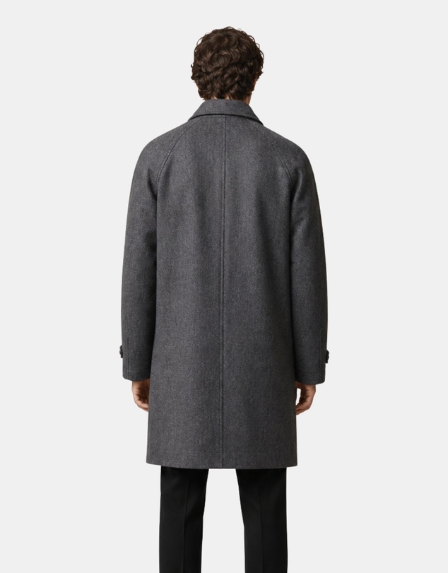 Henry Bucks - HENRY SARTORIAL Herringbone Wool Overcoat CHARCOAL