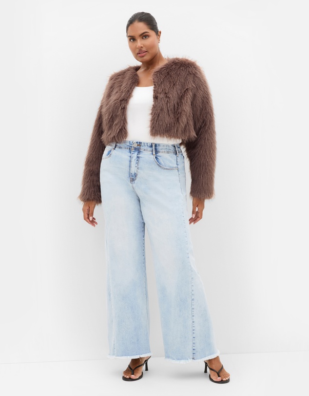 City Chic - Plus size Angelica Faux Fur Crop Jacket - truffle