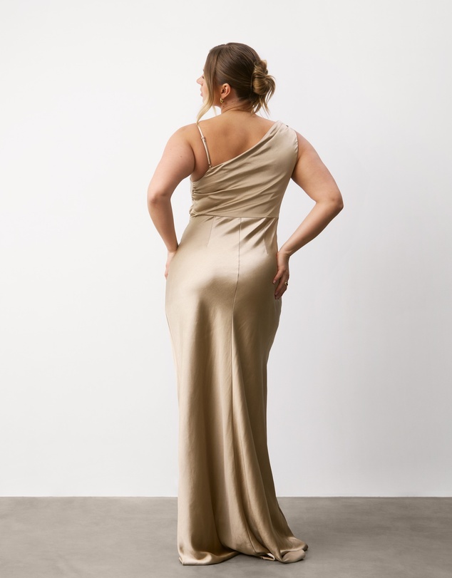 Six Stories - Cowl Front Asymmetrical Satin Bridesmaid Dress