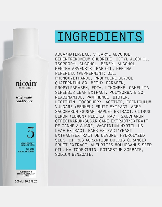 Nioxin - Nioxin System 3 Scalp + Hair Conditioner - Hair Thickening Conditioner For Damaged Hair With Light Thinning, 300ml