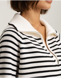 IDA+S - Ines Merino Stripe Quarter-Zip Knit