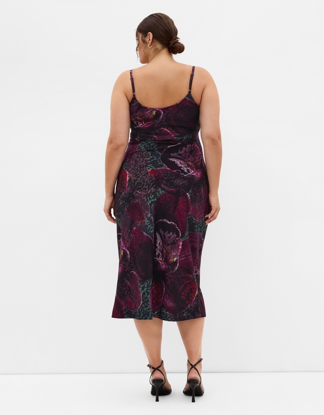 City Chic - Plus size Marisol Orchid Print Midi Dress - blackberry