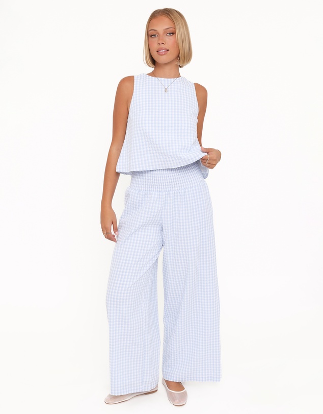 Petal & Pup - Jillian Smocked Pant Set - Blue Gingham