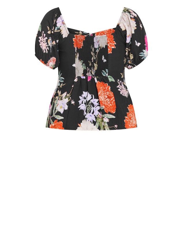 City Chic - Plus size Daydreams Print Corset Top - black