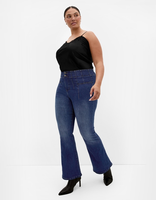 City Chic - Plus size Asha Fit Pin Woodstock Flare Leg Jean - mid wash