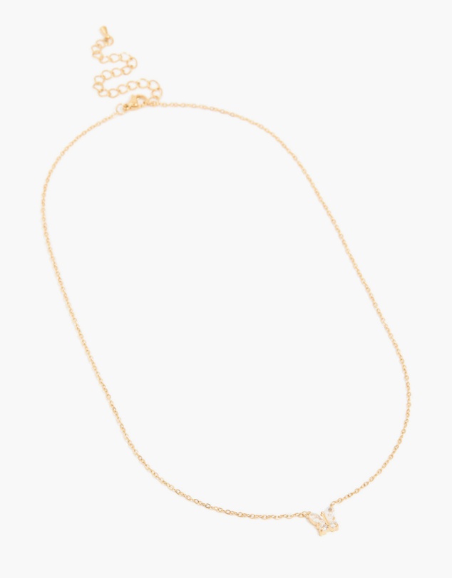 Lovisa - Waterproof Gold Plated Stainless Steel Cubic Zirconia Mini Butterfly Necklace