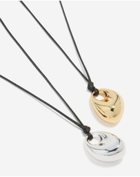 Lovisa - Mixed Metal Plated Organic Oval Black Cord Necklaces 2-Pack