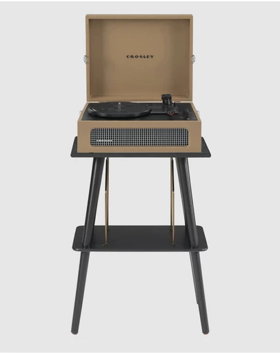 Crosley - Crosley Voyager Bluetooth Portable Turntable + Entertainment Stand Bundle - Tan