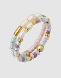 Elli Jewelry - Ring Set Festival with Freshwater Pearls Colourful in 925 Sterling Silver