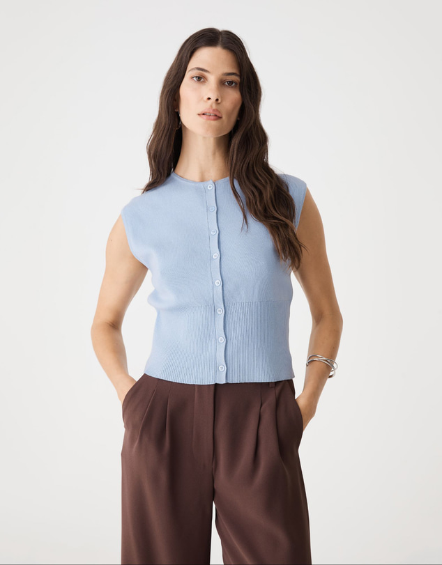 Forcast - Faye Sleeveless Button Up Knit